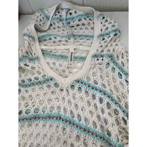 Aeropostale White Crochet Hooded Sweater Pullover Poncho Tunic M